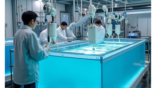 新しい養殖システムを設置している様子