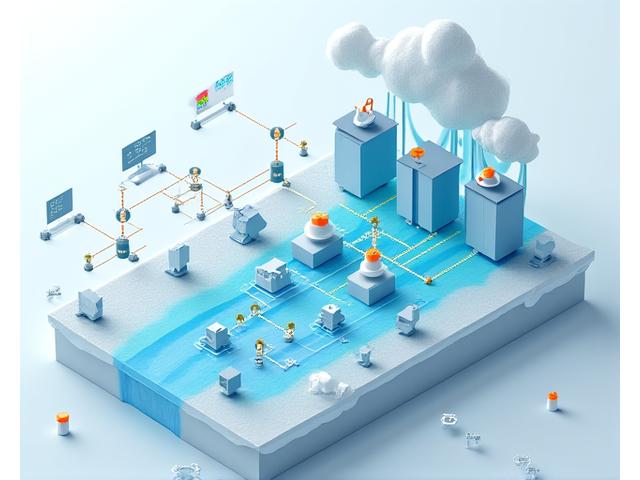 複雑な海洋データフローとAI解析プロセスを示すダイアグラム