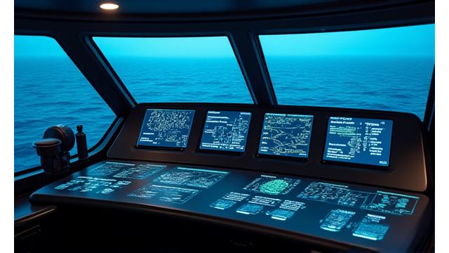 漁船の操舵室にある統合ダッシュボードに、複数の機器からのデータがリアルタイムで表示されている